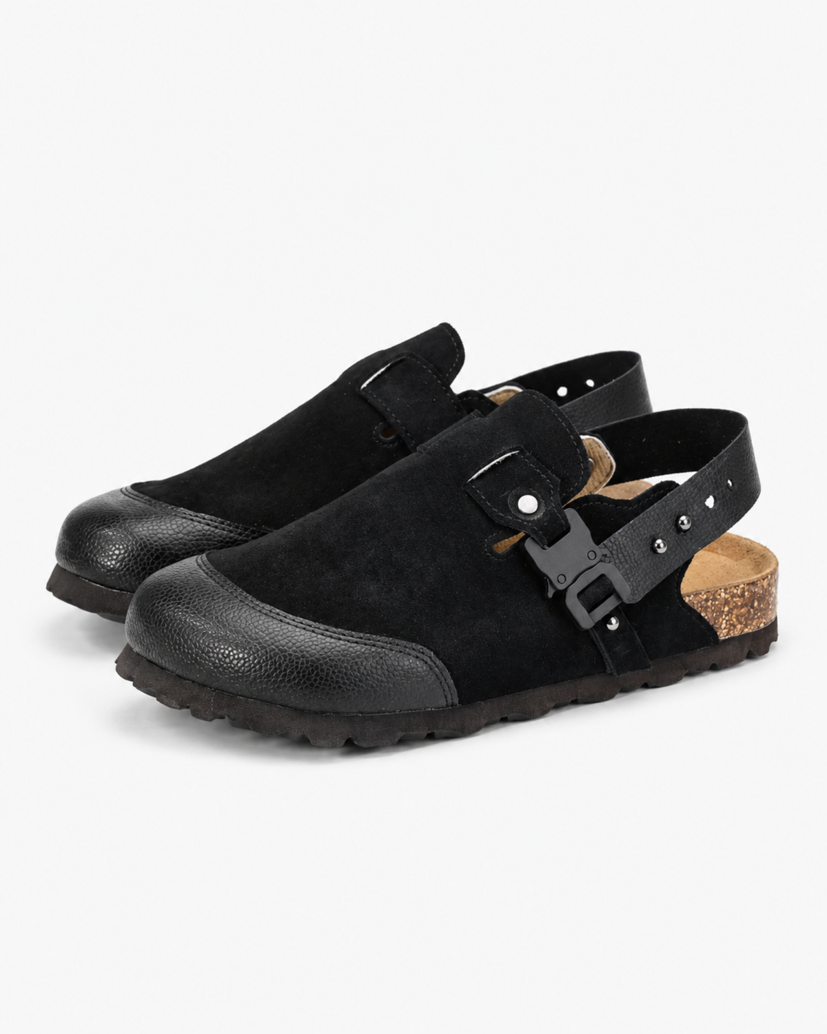 MAZARIN Utility Buckle Suede Mule - Black