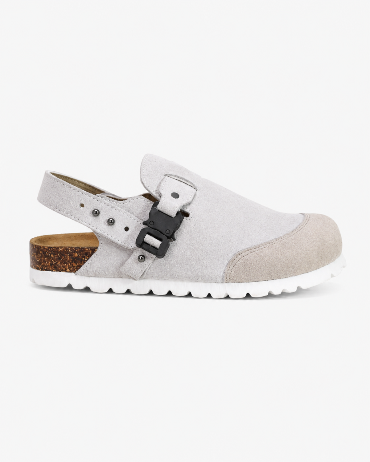 Utility Buckle Suede Mule - Grey