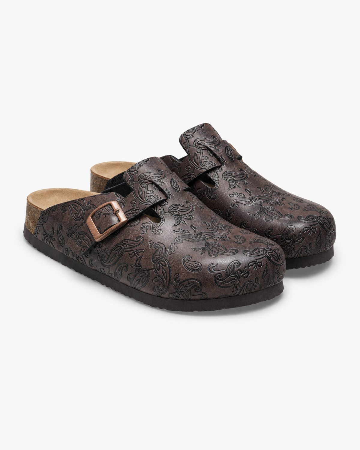 MAZARIN Paisley Buckle Leather Mule - Dark Brown