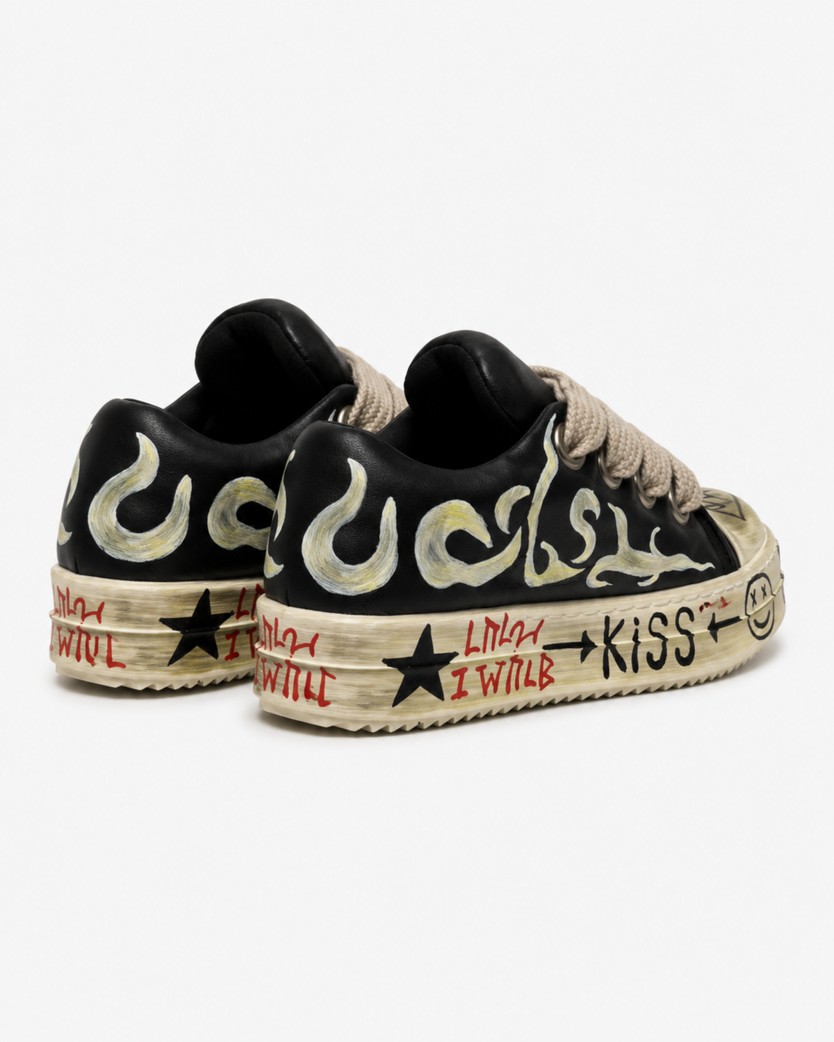 MAZARIN Graffiti Flame Chunky Sneaker - Black