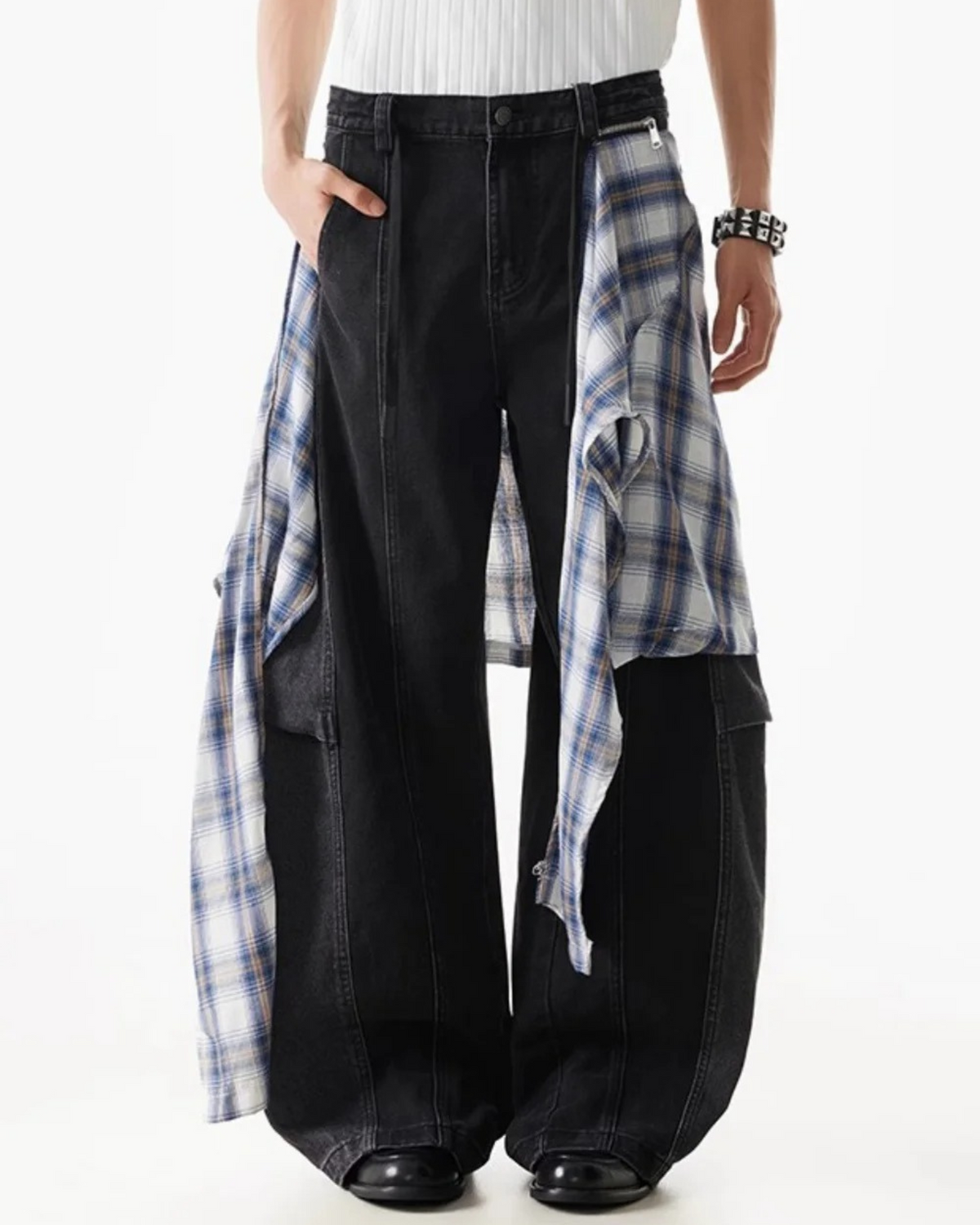 MAZARIN Layer Shift Hybrid Denim Trousers