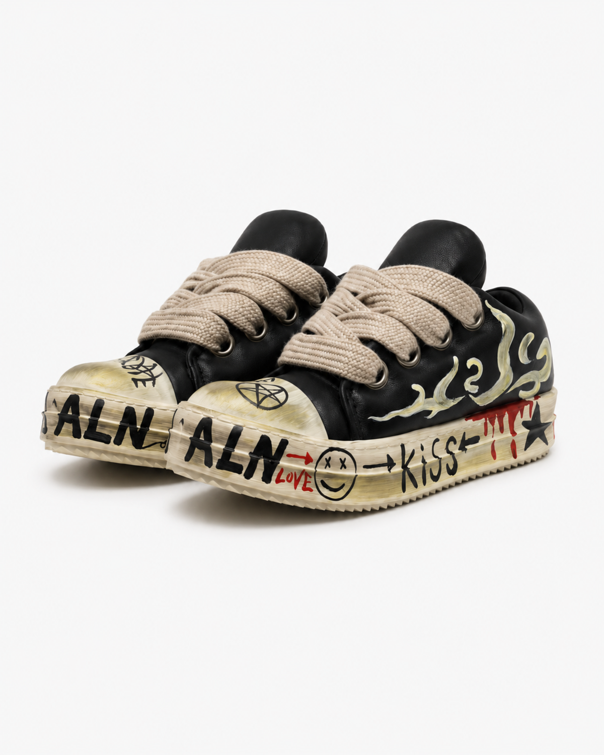 MAZARIN Graffiti Flame Chunky Sneaker - Black