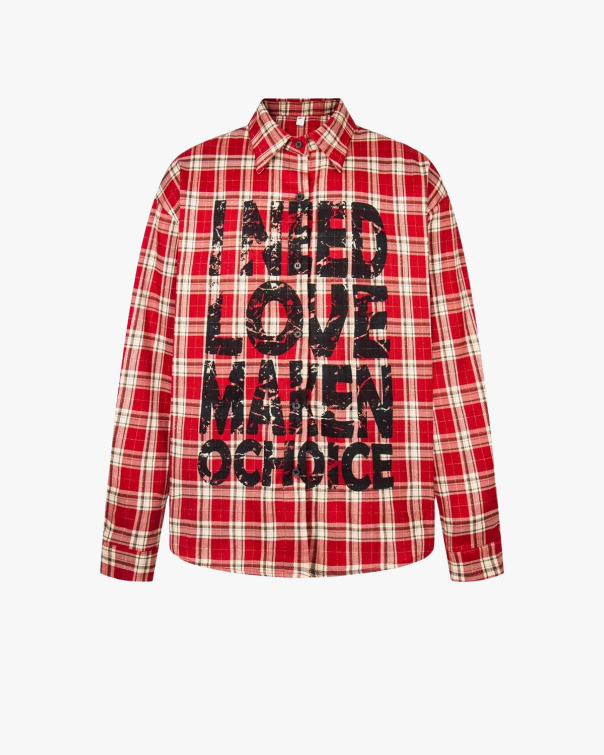 Plaid Shirt – “I NEED LOVE” Graphic Print