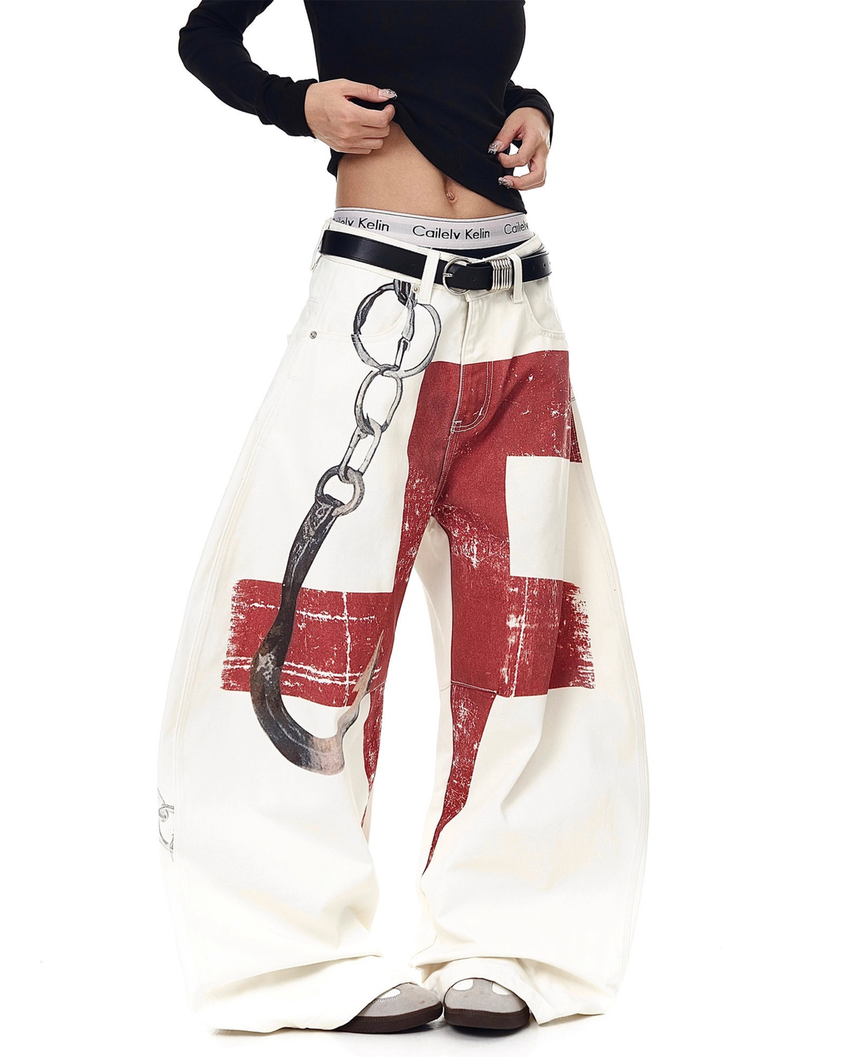 MAZARIN Cross Hook Baggy Denim Pants