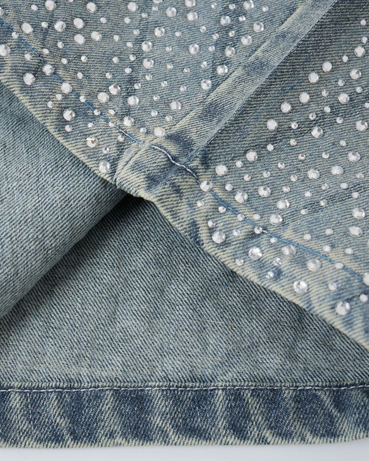 MAZARIN Crystal Wave Denim Shorts - Light Blue