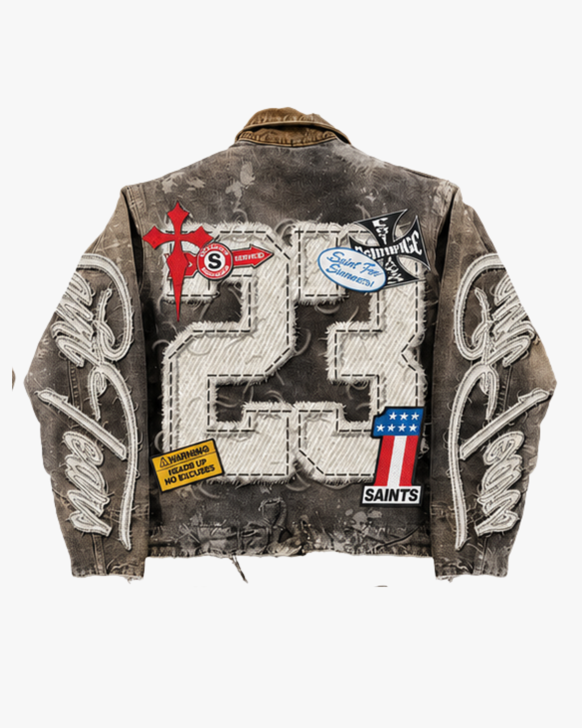 MAZARIN Saitage USA Washed Denim Jacket - Brown