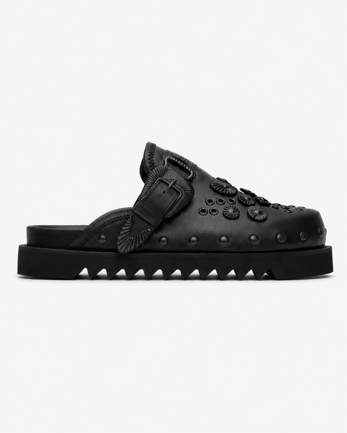 Roma Buckle Leather Sandals – Black Hardware
