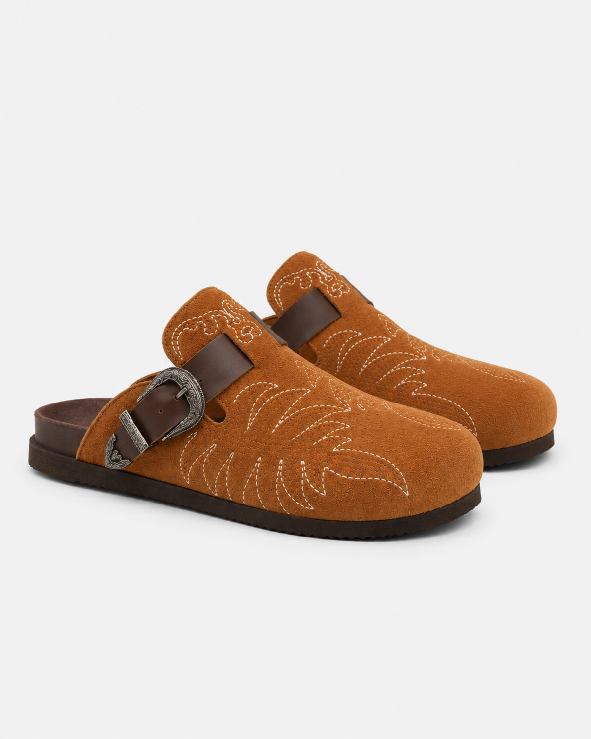 MAZARIN Western Buckle Suede Mule - Camel
