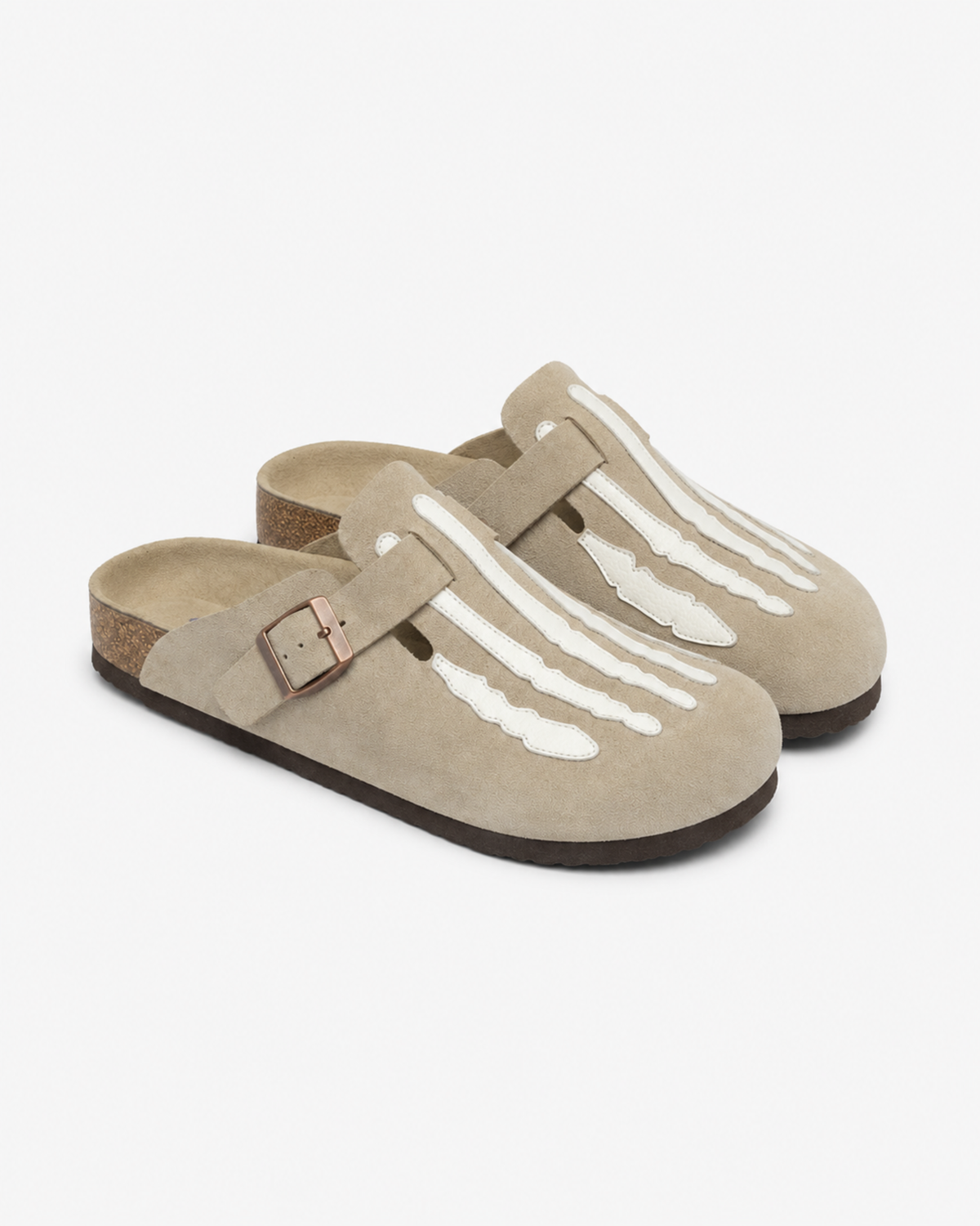 MAZARIN Skeleton Buckle Suede Mule - Grey