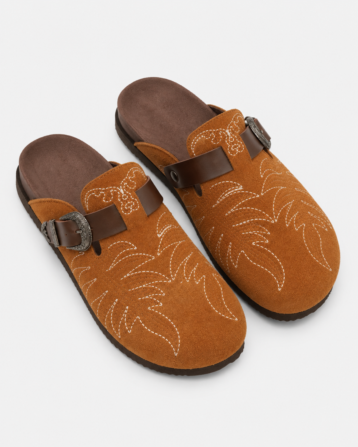 MAZARIN Western Buckle Suede Mule - Camel