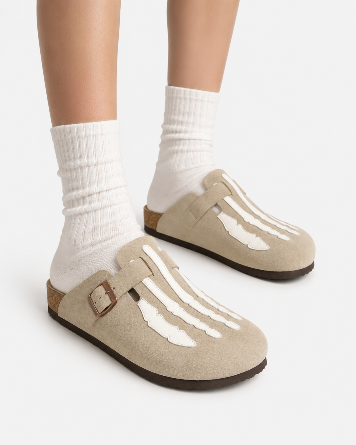 MAZARIN Skeleton Buckle Suede Mule - Grey