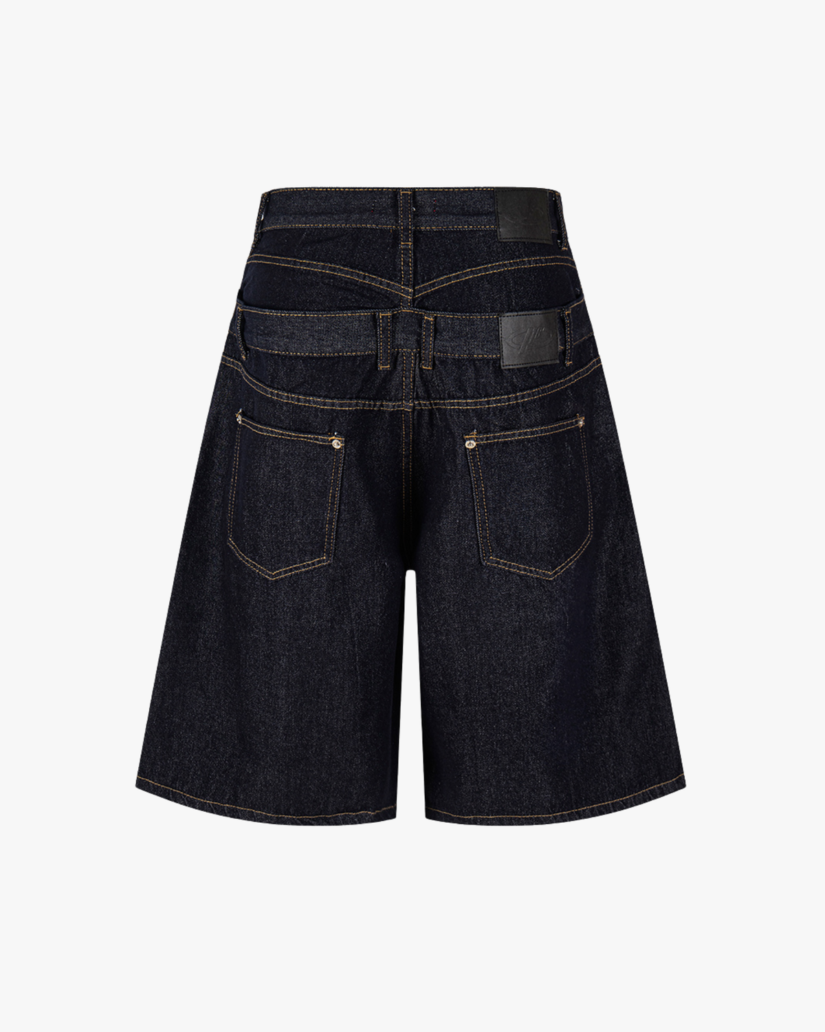MAZARIN Double Waist Rivet Denim Shorts - Dark Blue