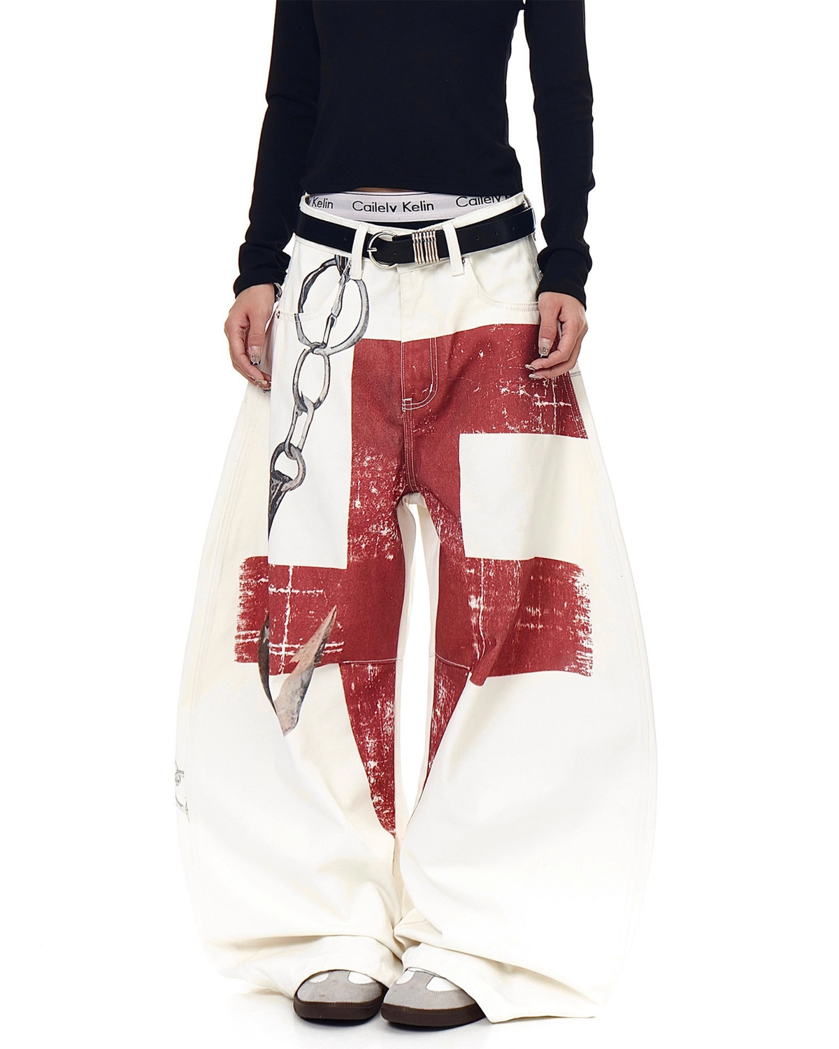 MAZARIN Cross Hook Baggy Denim Pants