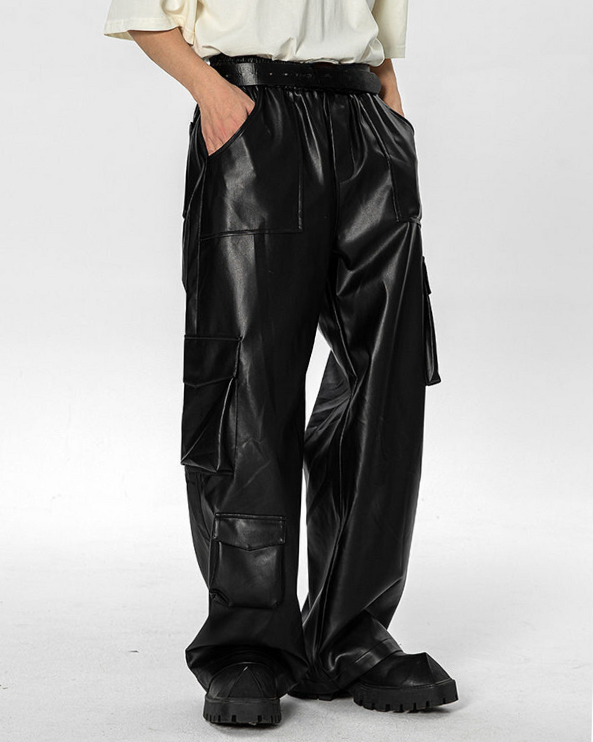 MAZARIN Leather Cargo Pants