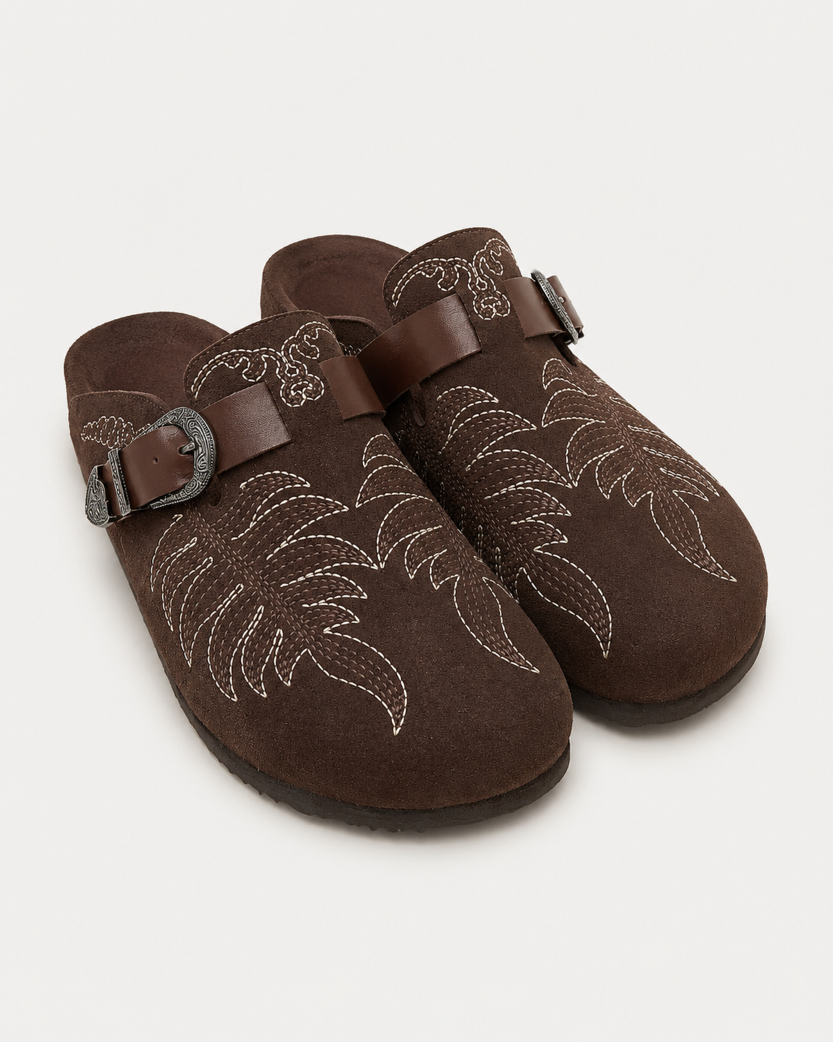 MAZARIN Western Buckle Suede Mule - Dark Brown