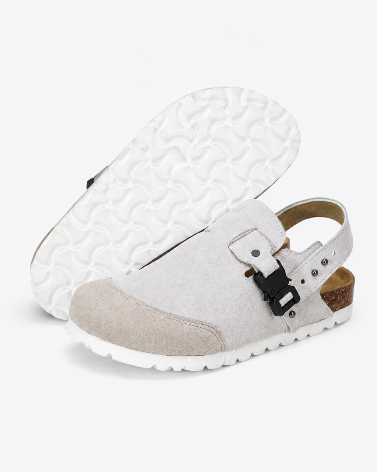 MAZARIN Utility Buckle Suede Mule - Grey