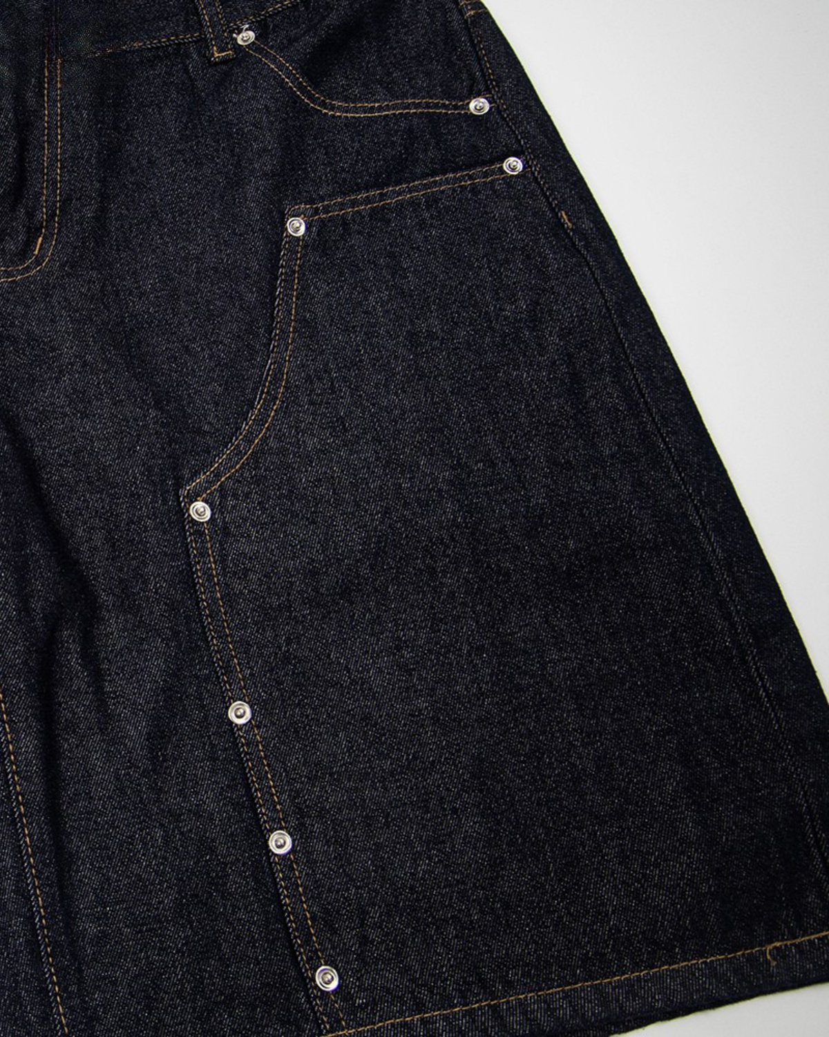 MAZARIN Double Waist Rivet Denim Shorts - Dark Blue