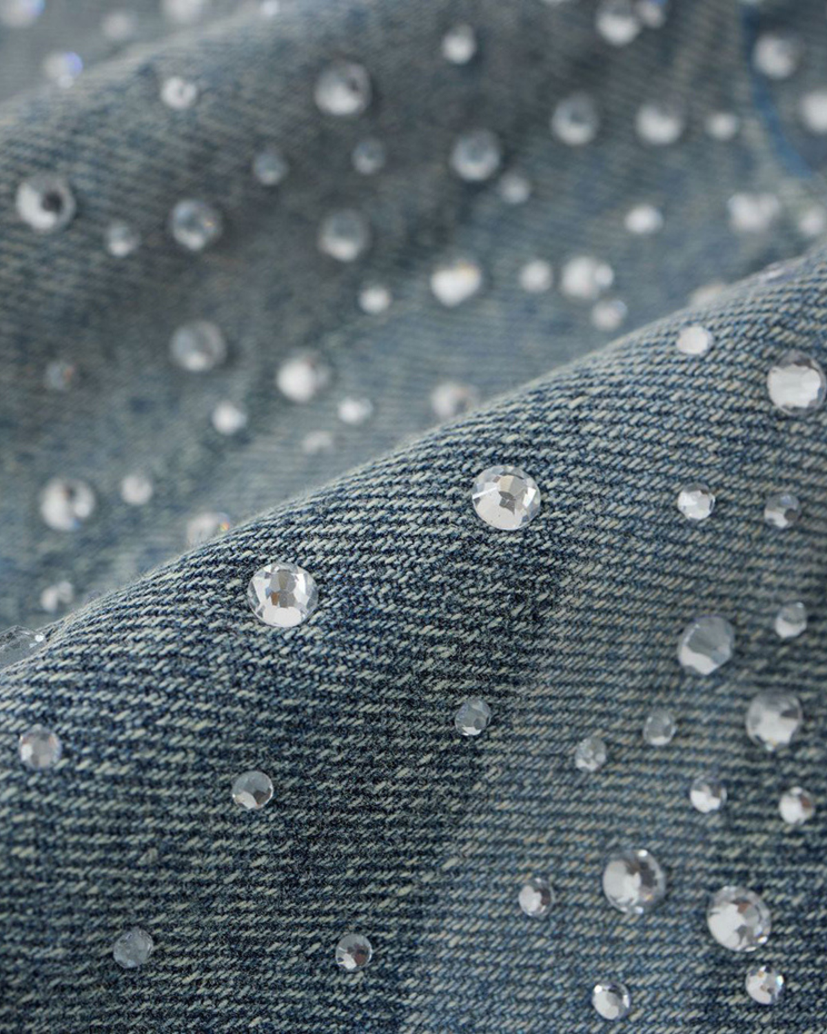 MAZARIN Crystal Wave Denim Shorts - Light Blue