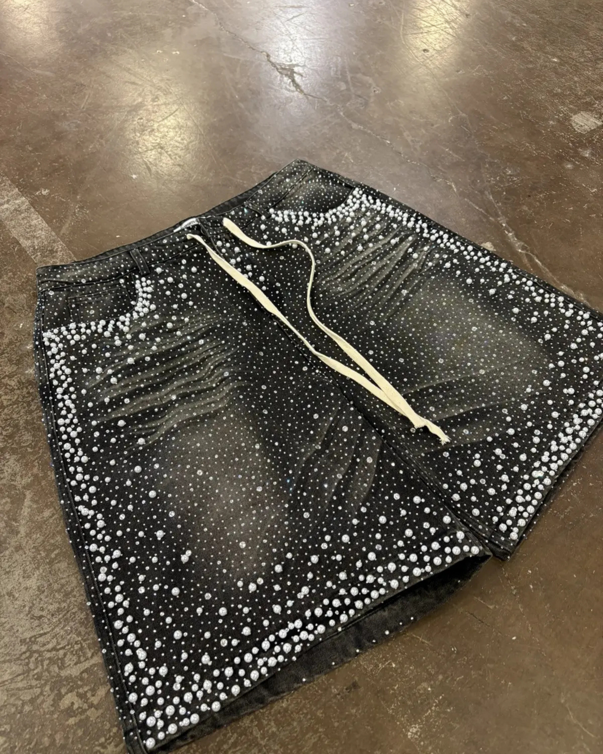 MAZARIN Starfall Crystals Denim Shorts
