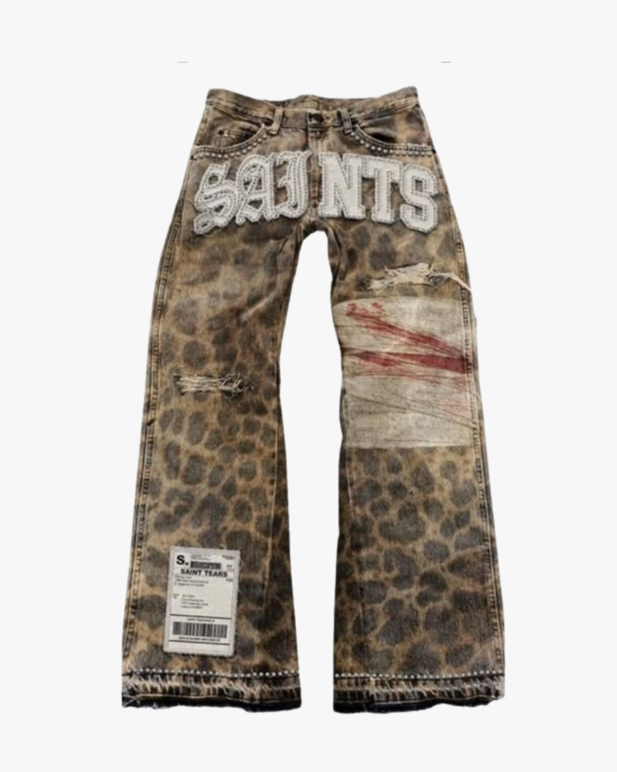 MAZARIN Leopard Appliqué Flare Jeans, front view