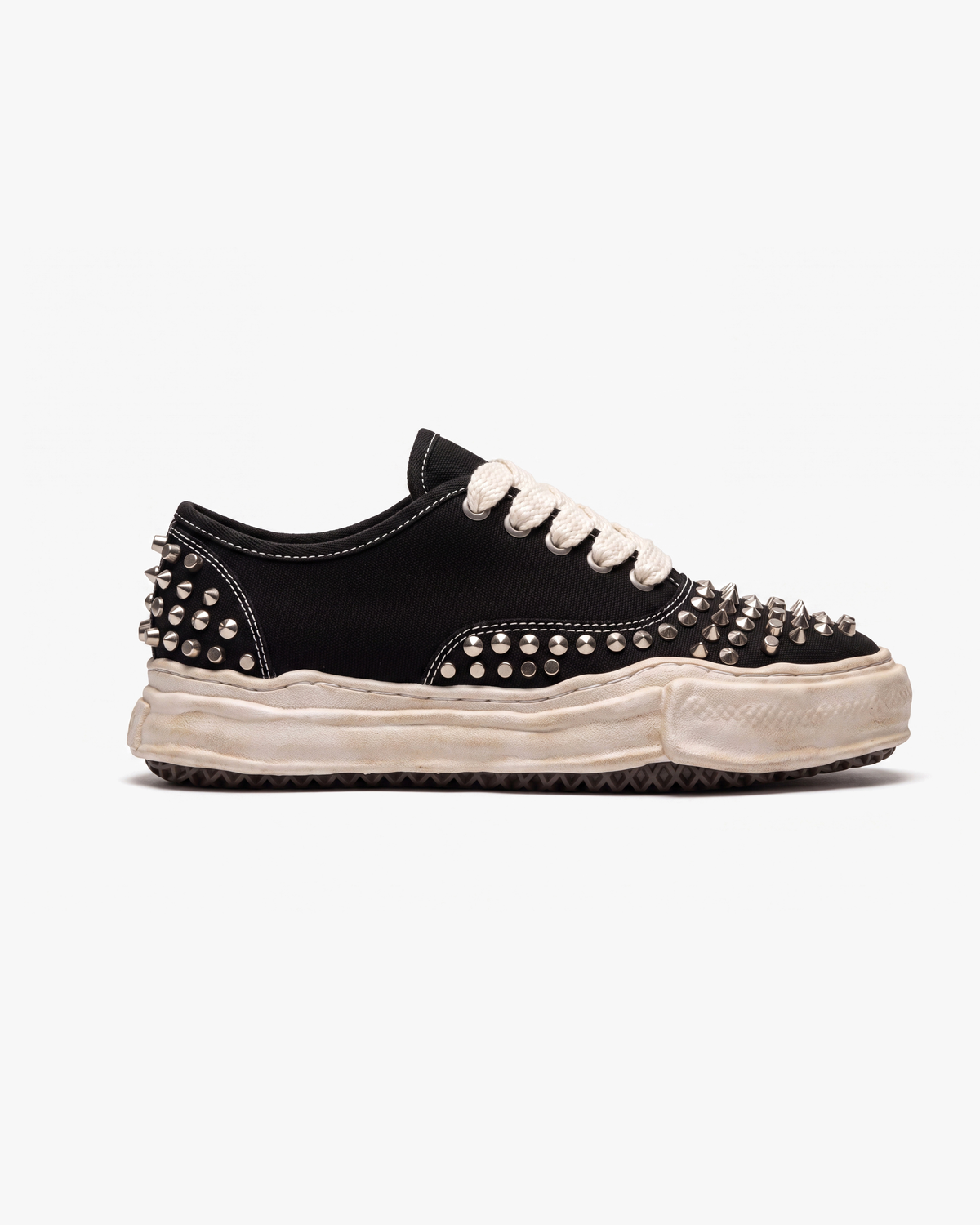 MAZARIN Punk Spike Chunky Sneaker Black - side profile with studded toe and heel